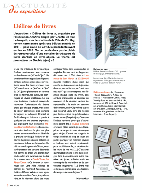 laurence de Saint Martin st artiste Art et M&eacute;tiers du Livre article presse livre sculpture