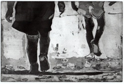 gravure noir et blanc plage famille estampe eau-forte aquatinte laurence de Saint Martin artiste yvelines estampes