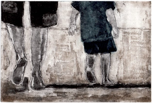 laurence de Saint Martin artiste affiche papier d&eacute;co peinture papier dessin encre histoire sans parole suis-moi eau-forte estampe noir cuivre plaque