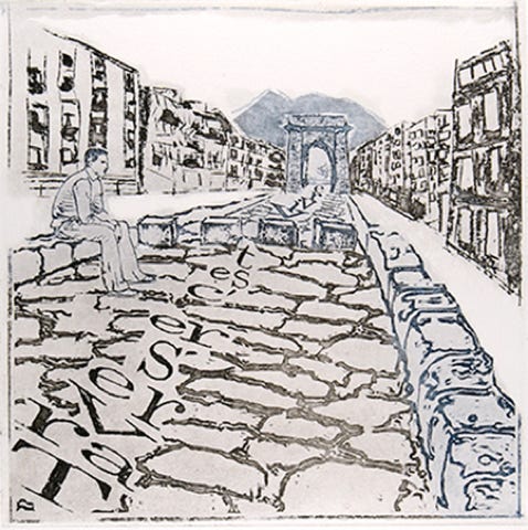 Laurence de Saint Martin st artiste Vivre graffiti Antoine de Vial eau-forte couleur estampe cuivre po&eacute;sie laurence de Saint Martin artiste affiche d&eacute;co peinture papier dessin