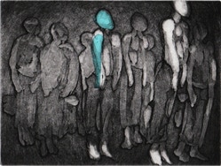 gravure noir et blanc plage famille estampe eau-forte aquatinte laurence de Saint Martin artiste yvelines estampes