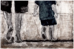 gravure noir et blanc plage famille estampe eau-forte aquatinte laurence de Saint Martin artiste yvelines estampes