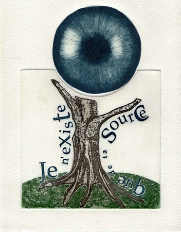 la source oeil arbre eau-forte couleur estampe cuivre papier dessin laurence de Saint Martin artiste affiche peinture d&eacute;co