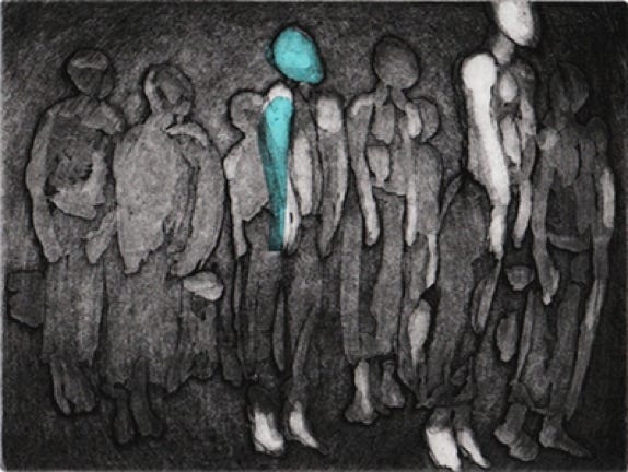 Laurence de Saint Martin st artiste danse corps eau-forte couleur estampe cuivre plaque laurence de Saint Martin artiste d&eacute;co affiche peinture papier dessin po&eacute;sie