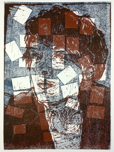regard ext&eacute;rieur les autres linogravure trait gouge auto-portrait laurence de Saint Martin artiste d&eacute;co peinture affiche papier dessin