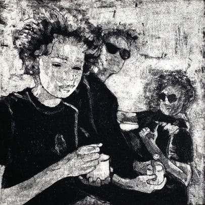 gravure noir et blanc plage famille estampe eau-forte aquatinte laurence de Saint Martin artiste yvelines 